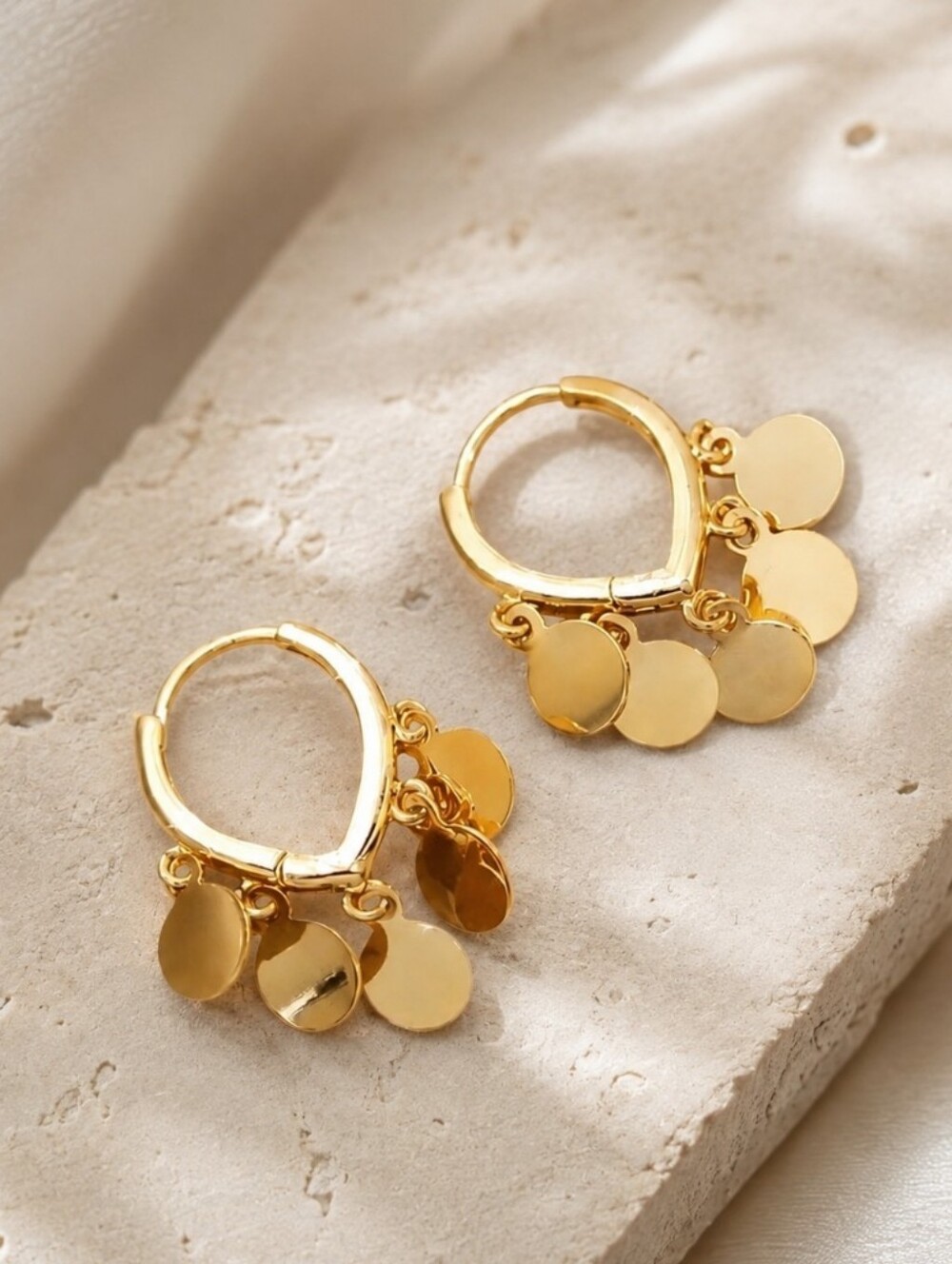 Gold Shaking Disk Earrings Huggie Hoop